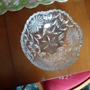 Vintage heavy lead crystal cut glass bowl  or large candy dish vintage antique